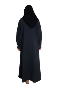 Humeira Abaya Dubai Style Embroidery Abaya Burkha in Firdous Fabric Kuff Stone Sleeves Embroidery Grey - 54, Grey, 300 gms