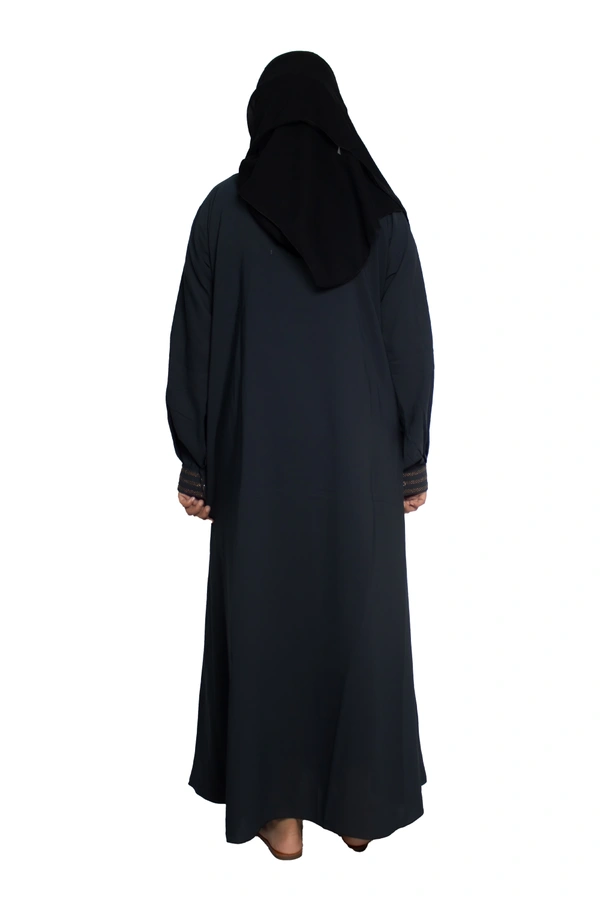 Humeira Abaya Dubai Style Embroidery Abaya Burkha in Firdous Fabric Kuff Stone Sleeves Embroidery Grey - 54, Grey, 300 gms