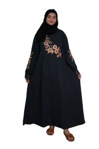 Humeira Abaya Dubai Style Embroidery Abaya Burkha in Firdous Fabric Kuff Stone Sleeves Embroidery Grey - 54, Grey, 300 gms