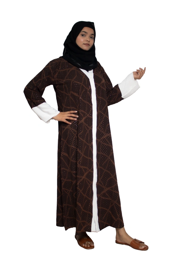 Humeira Abaya Dubai Style Embroidery Abaya Burkha in Premium Crush Fabric Front Open Crush Coffee Colour - 54, Coffee, 300 gms