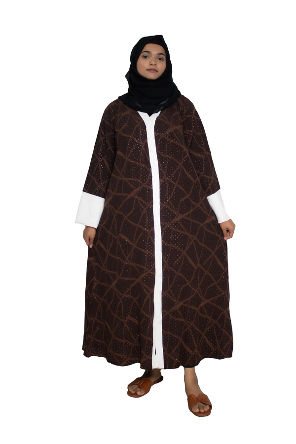 Humeira Abaya Dubai Style Embroidery Abaya Burkha in Premium Crush Fabric Front Open Crush Coffee Colour - 54, Coffee, 300 gms