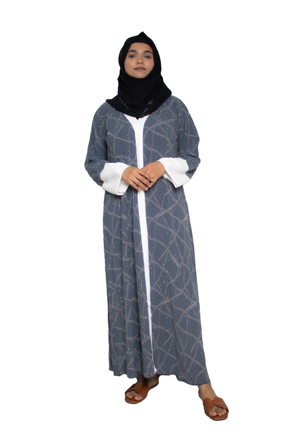 Humeira Abaya Dubai Style Embroidery Abaya Burkha in Premium Crush Fabric Front Open Crush Grey Colour - 54, Grey, 300 gms