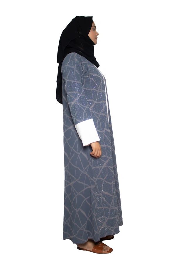 Humeira Abaya Dubai Style Embroidery Abaya Burkha in Premium Crush Fabric Front Open Crush Grey Colour - 54, Grey, 300 gms