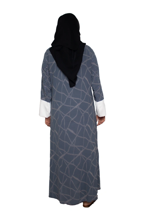 Humeira Abaya Dubai Style Embroidery Abaya Burkha in Premium Crush Fabric Front Open Crush Grey Colour - 54, Grey, 300 gms