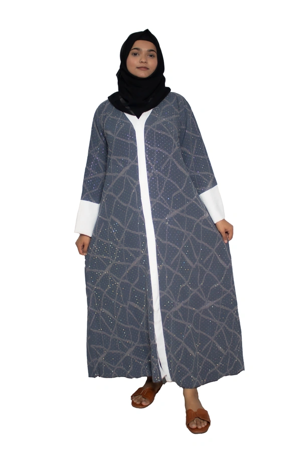 Humeira Abaya Dubai Style Embroidery Abaya Burkha in Premium Crush Fabric Front Open Crush Grey Colour - 54, Grey, 300 gms