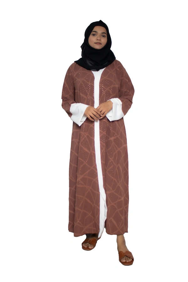Humeira Abaya Dubai Style Embroidery Abaya Burkha in Premium Crush Fabric Front Open Crush Skin Colour - 54, Skin, 300 gms