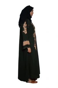 Humeira Abaya Dubai Style Embroidery Abaya Burkha in Firdous Fabric Triple Layer Long Embroidery Green - 54, Green, 300 gms