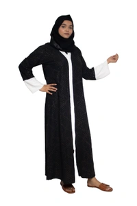 Humeira Abaya Dubai Style Embroidery Abaya Burkha in Premium Crush Fabric Front Open Crush Black to White - 54, Black, 300 gms