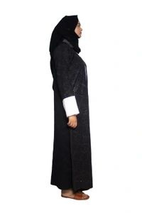 Humeira Abaya Dubai Style Embroidery Abaya Burkha in Premium Crush Fabric Front Open Crush Black to White - 54, Black, 300 gms