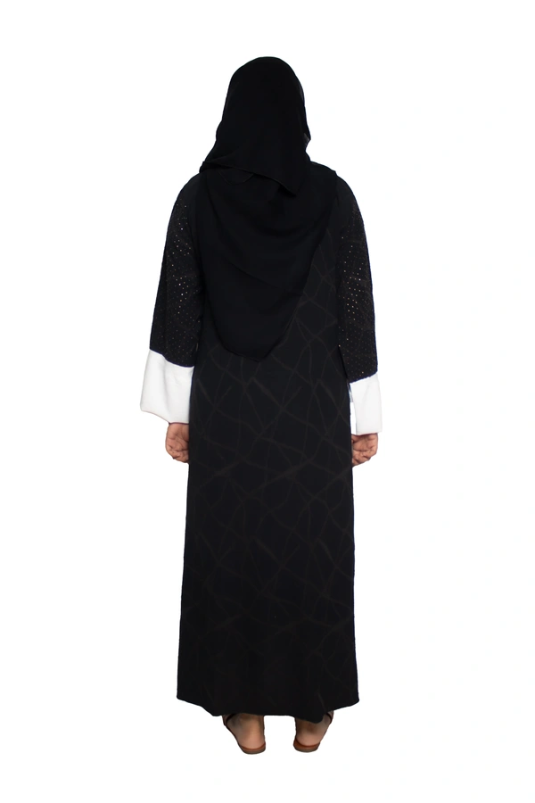 Humeira Abaya Dubai Style Embroidery Abaya Burkha in Premium Crush Fabric Front Open Crush Black to White - 54, Black, 300 gms