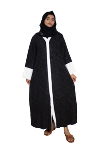 Humeira Abaya Dubai Style Embroidery Abaya Burkha in Premium Crush Fabric Front Open Crush Black to White - 54, Black, 300 gms