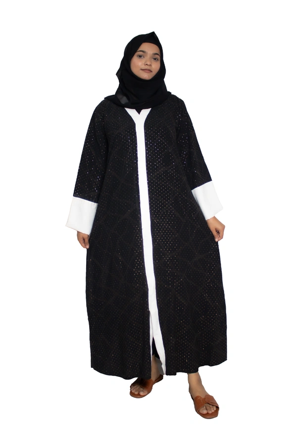 Humeira Abaya Dubai Style Embroidery Abaya Burkha in Premium Crush Fabric Front Open Crush Black to White - 54, Black, 300 gms