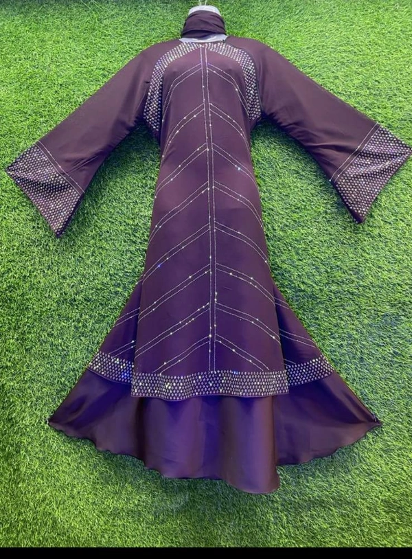 Humeira Abaya Dubai Style Embroidery Abaya Burkha in Al Nida Fabric HA27DP PURPUL - 54, PURPUL, 300 Grams