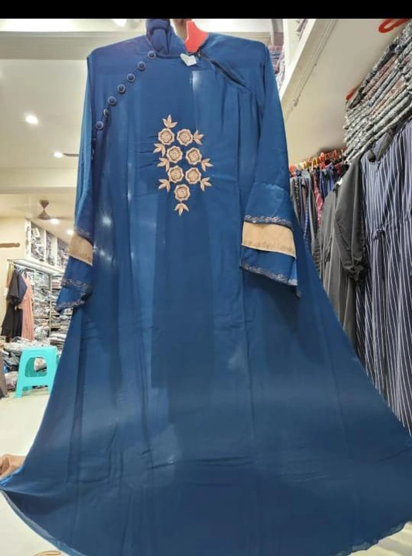 Humeira Abaya Dubai Style Embroidery Abaya Burkha in Firdous Fabric HA31DP BLUE - 54, BLUE, 300 Grams