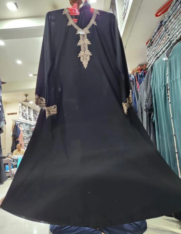 Humeira Abaya Dubai Style Embroidery Abaya Burkha in Firdous Fabric HA20DP BLACK - 54, BLACK, 300 Grams