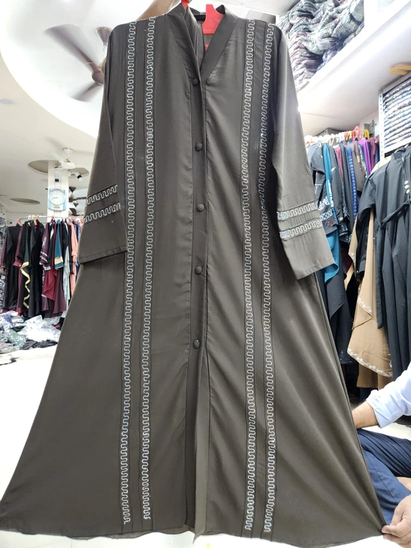 Humeira Abaya Dubai Style Embroidery Abaya Burkha in Al Nida Fabric HA26DP GREEN - 54, GREEN, 300 Grams