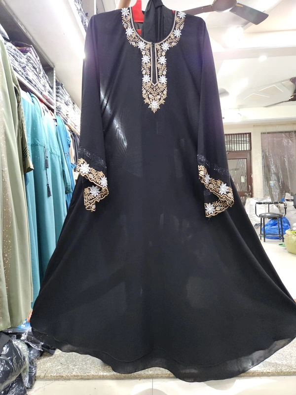 Humeira Abaya Dubai Style Embroidery Abaya Burkha in Firdous Fabric HA21DP BLACK - 54, BLACK, 300 Grams