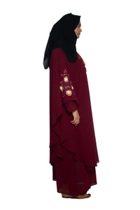 Humeira Abaya Dubai Style Embroidery Abaya Farasha in Al Nida Fabric Simple Embroidery Farasha Flower Maroon - 54, Maroon, 300 gms