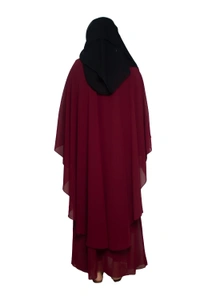 Humeira Abaya Dubai Style Embroidery Abaya Farasha in Al Nida Fabric Simple Embroidery Farasha Flower Maroon - 54, Maroon, 300 gms