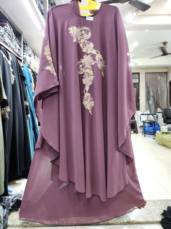 Humeira Abaya Dubai Style Embroidery Abaya Farasha in Diamond Geogette Fabric HA15DP PINK - 54, PINK, 300 Grams