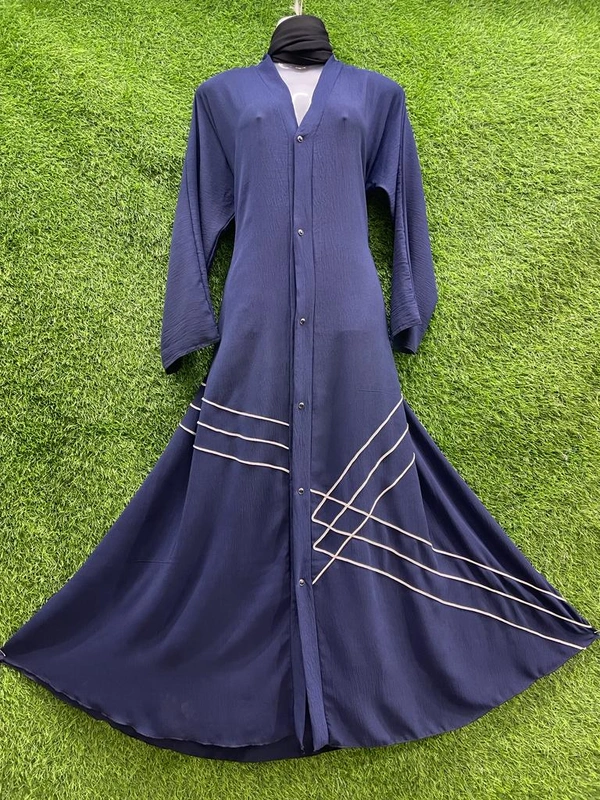 Humeira Abaya Dubai Style Front Open Bottom Pipine Abaya in Premium CY Crush Fabric - XL, Blue, 300gm