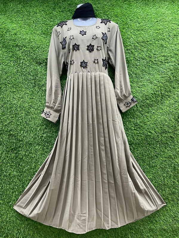 Humeira Abaya Dubai Style Hand Work Burkha in Firdous Cream Fabric Golden Color Star Hand Work - XL, Cream, 300gm