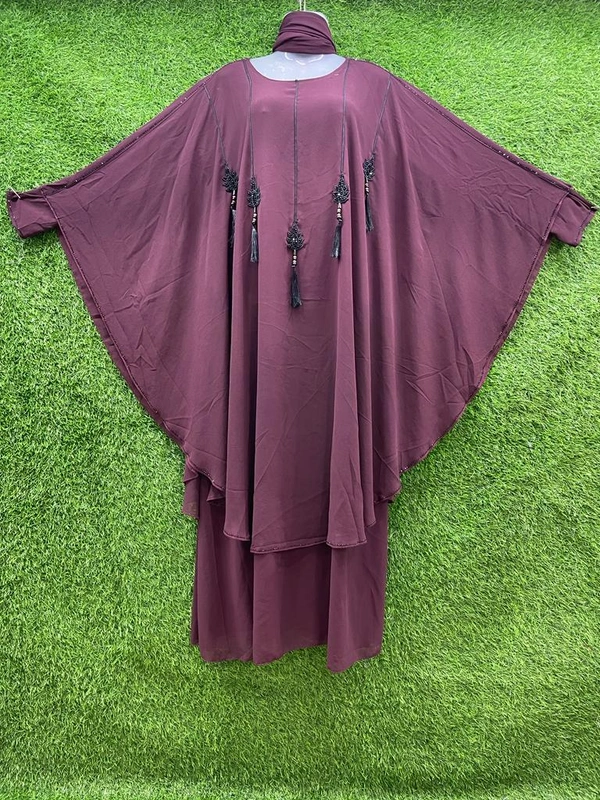 Humeira Abaya Dubai Style Latakn Style Front Closed Farasha in Premium Diamond Georgette Fabric - XL, Purple, 300gm