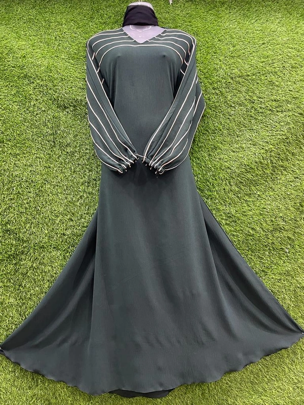Humeira Abaya Dubai Style Pipine Neck Grey Colour Abaya in Premium Cy Crush Fabric - XL, Green, 300gm