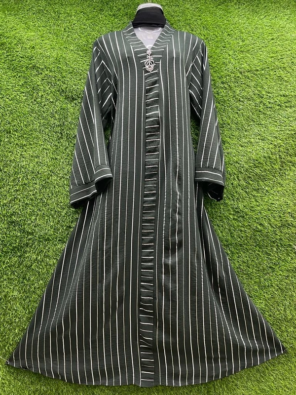 Humeira Abaya Dubai Style Premium Fabric Black Colour Abaya with White Strip in Front - XL, Black, 300gm