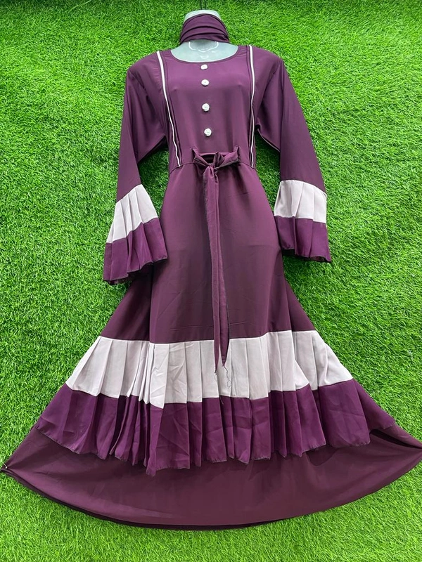 Humeira Abaya Dubai Style Simple Abaya Burkha in Al Nida Pink Fabric Frock Type Double Colour Palla Pink - XL, Pink, 300gm