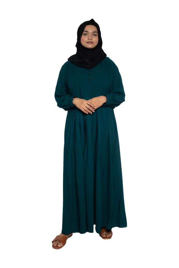 Humeira Abaya Dubai Style Simple Abaya Burkha in Al Nida Fabric Frill Firozi - 54, Firozi, 300 gms