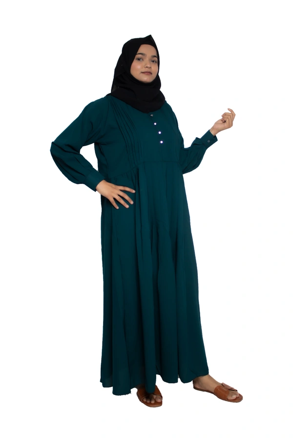 Humeira Abaya Dubai Style Simple Abaya Burkha in Al Nida Fabric Frill Firozi - 54, Firozi, 300 gms