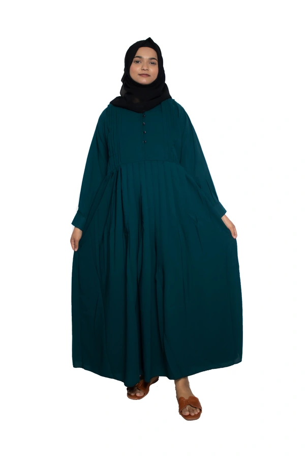 Humeira Abaya Dubai Style Simple Abaya Burkha in Al Nida Fabric Frill Firozi - 54, Firozi, 300 gms