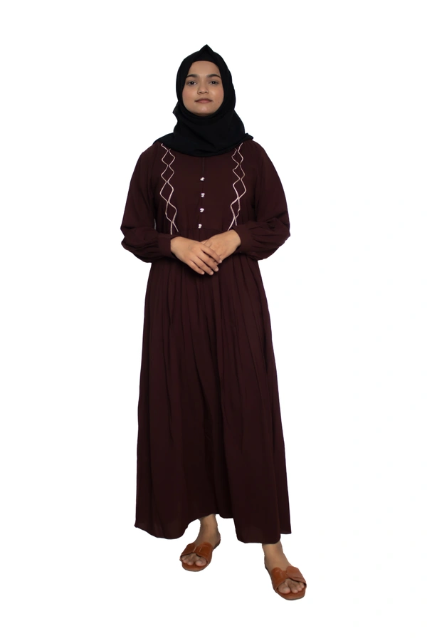 Humeira Abaya Dubai Style Simple Abaya Burkha in Al Nida Fabric Squar Pipen Brown - 54, Brown, 300 gms