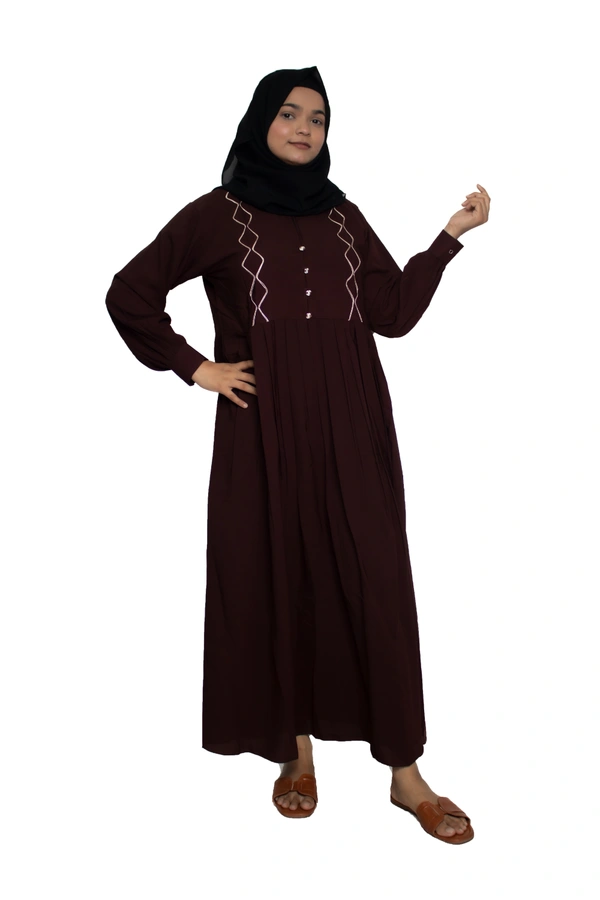 Humeira Abaya Dubai Style Simple Abaya Burkha in Al Nida Fabric Squar Pipen Brown - 54, Brown, 300 gms