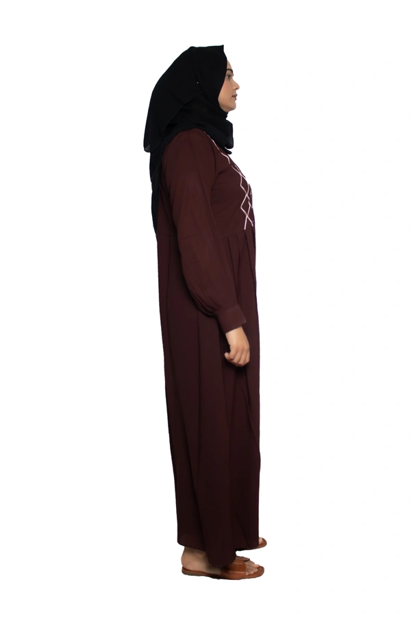 Humeira Abaya Dubai Style Simple Abaya Burkha in Al Nida Fabric Squar Pipen Brown - 54, Brown, 300 gms