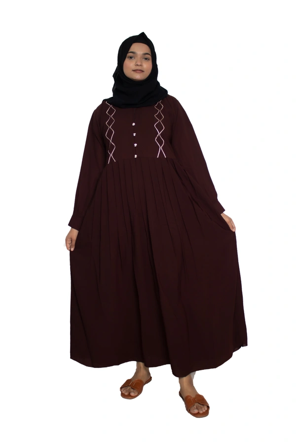 Humeira Abaya Dubai Style Simple Abaya Burkha in Al Nida Fabric Squar Pipen Brown - 54, Brown, 300 gms