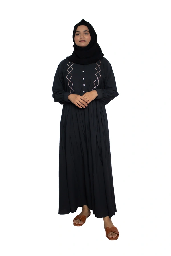 Humeira Abaya Dubai Style Simple Abaya Burkha in Al Nida Fabric Squar Pipen Grey - 54, Grey, 300 gms