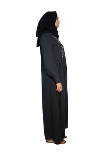 Humeira Abaya Dubai Style Simple Abaya Burkha in Al Nida Fabric Squar Pipen Grey - 54, Grey, 300 gms