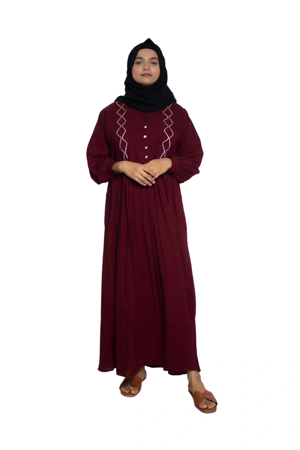 Humeira Abaya Dubai Style Simple Abaya Burkha in Al Nida Fabric Sqaur Pinpen Frill Red - 54, Red, 300 gms