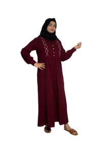 Humeira Abaya Dubai Style Simple Abaya Burkha in Al Nida Fabric Sqaur Pinpen Frill Red - 54, Red, 300 gms