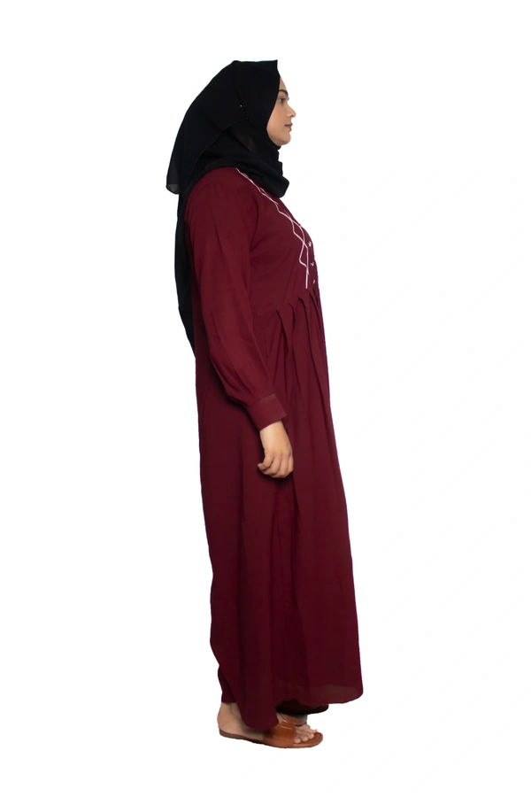 Humeira Abaya Dubai Style Simple Abaya Burkha in Al Nida Fabric Sqaur Pinpen Frill Red - 54, Red, 300 gms