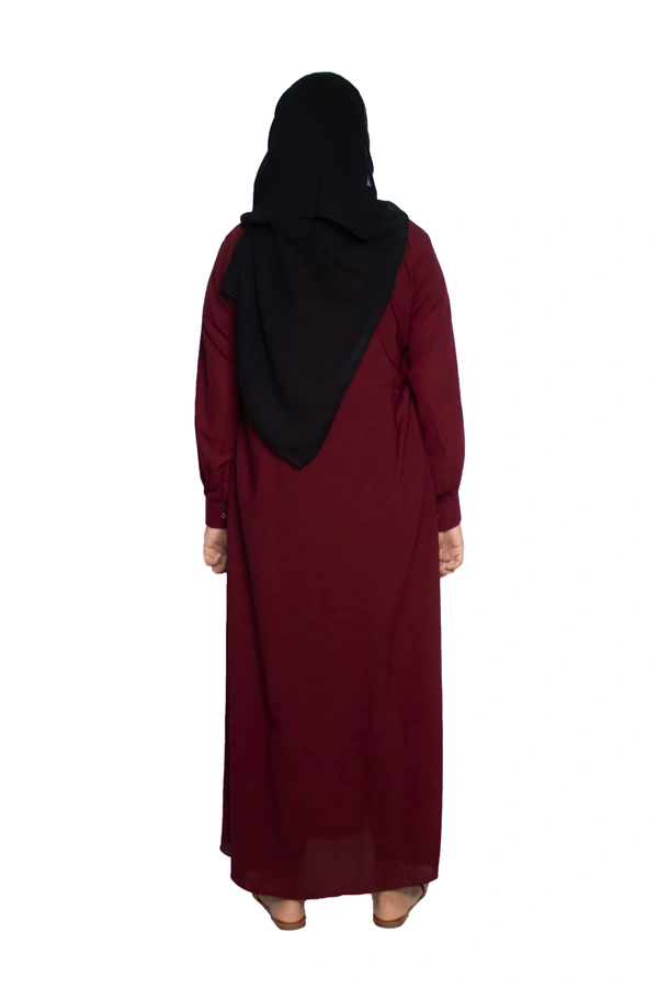 Humeira Abaya Dubai Style Simple Abaya Burkha in Al Nida Fabric Sqaur Pinpen Frill Red - 54, Red, 300 gms
