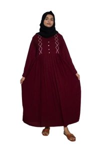 Humeira Abaya Dubai Style Simple Abaya Burkha in Al Nida Fabric Sqaur Pinpen Frill Red - 54, Red, 300 gms