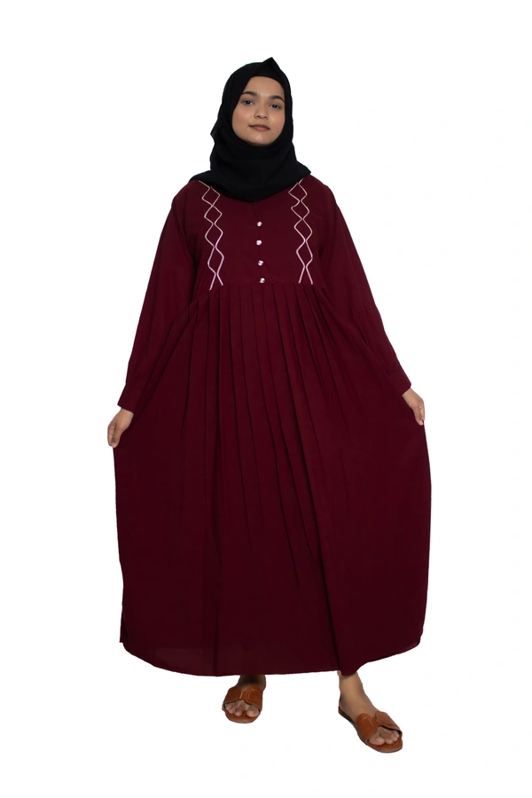 Humeira Abaya Dubai Style Simple Abaya Burkha in Al Nida Fabric Sqaur Pinpen Frill Red - 54, Red, 300 gms