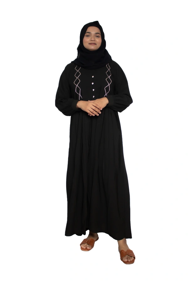 Humeira Abaya Dubai Style Simple Abaya Burkha in Al Nida Fabric Squar Pipen Black - 54, Black, 300 gms