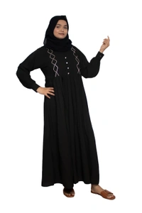 Humeira Abaya Dubai Style Simple Abaya Burkha in Al Nida Fabric Squar Pipen Black - 54, Black, 300 gms