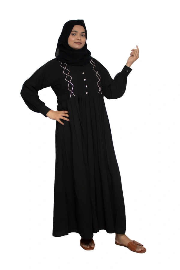 Humeira Abaya Dubai Style Simple Abaya Burkha in Al Nida Fabric Squar Pipen Black - 54, Black, 300 gms