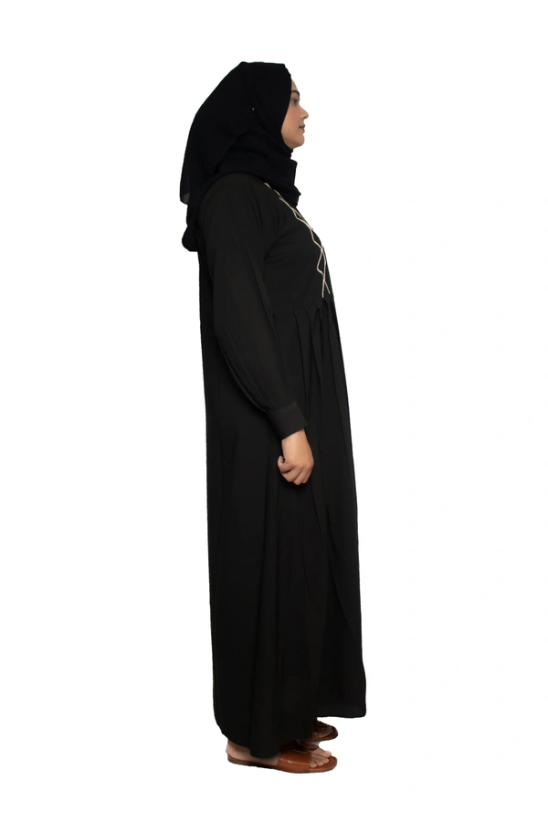 Humeira Abaya Dubai Style Simple Abaya Burkha in Al Nida Fabric Squar Pipen Black - 54, Black, 300 gms