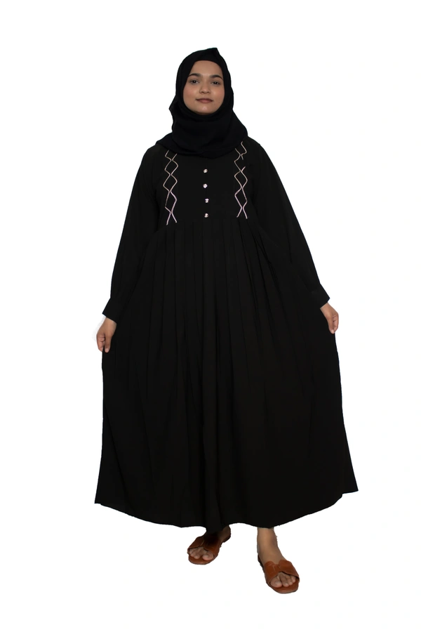 Humeira Abaya Dubai Style Simple Abaya Burkha in Al Nida Fabric Squar Pipen Black - 54, Black, 300 gms